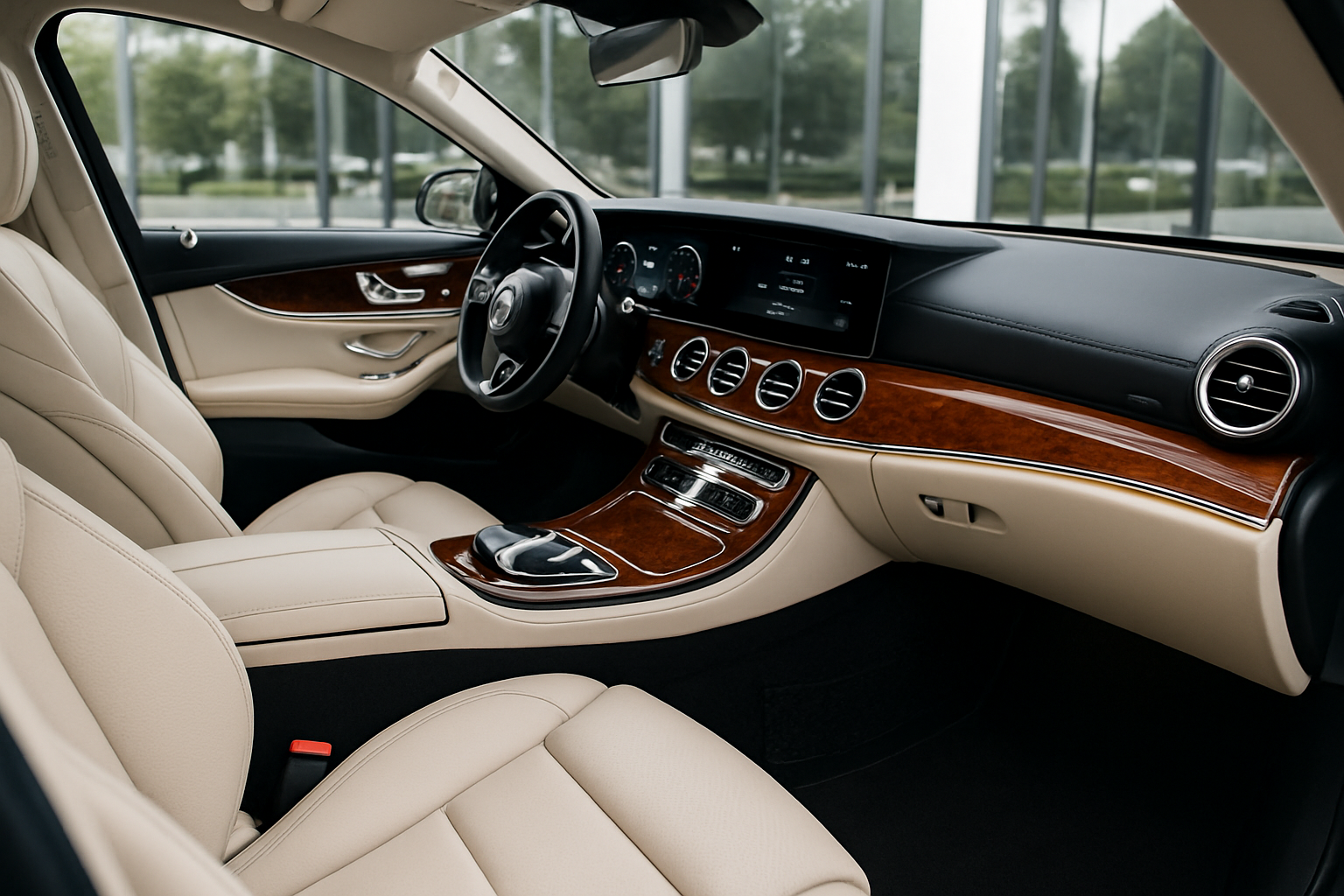 a clean interior of a high end luxury car